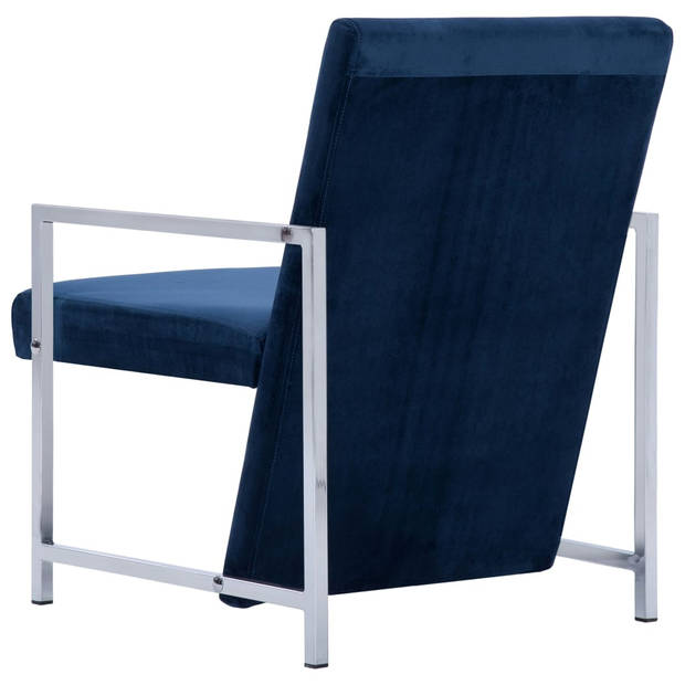 vidaXL Fauteuil met chromen poten fluweel blauw