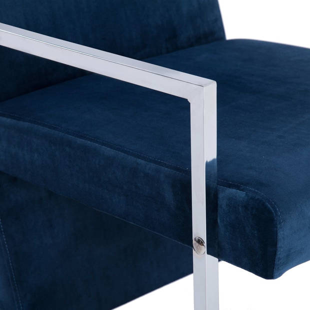 vidaXL Fauteuil met chromen poten fluweel blauw