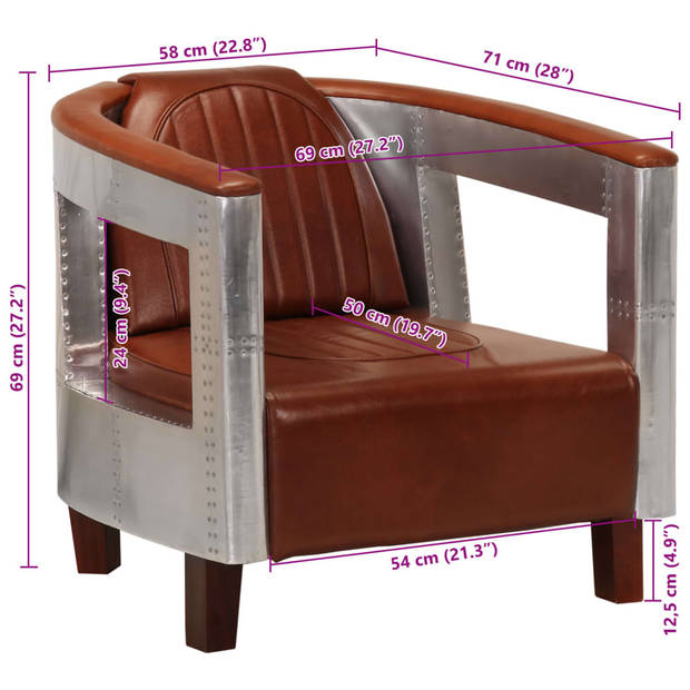 vidaXL Fauteuil luchtvaartstijl echt leer bruin