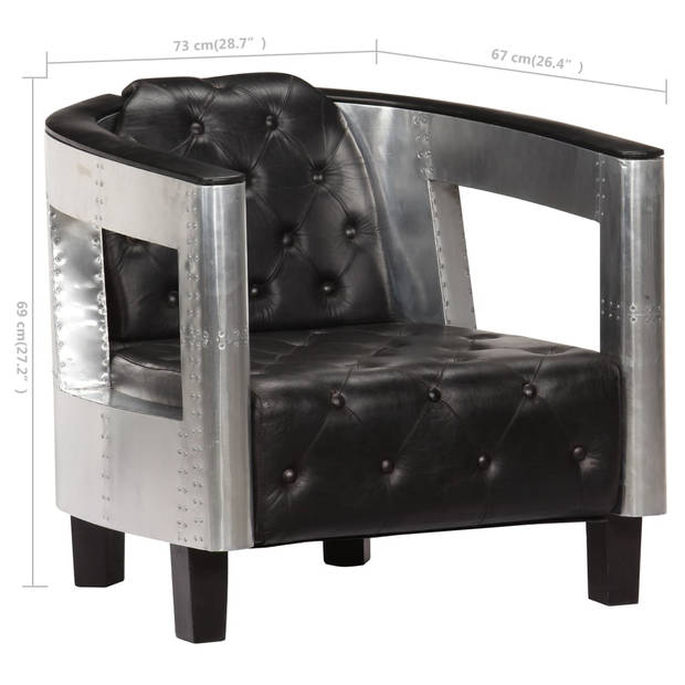 The Living Store Fauteuil Aviation - Zwart - 73 x 67 x 69 cm - Echt leer