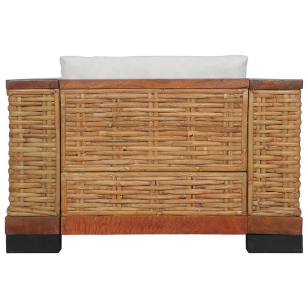 The Living Store Natuurlijk Rattan Fauteuil - Bruin - 94 x 78 x 66 cm - Verwijderbare kussenhoezen