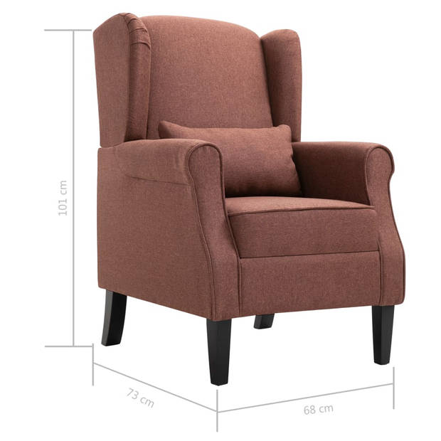 The Living Store Armstoel - Fauteuil - Bruin - 68x73x101 cm - Houten frame - stoffen bekleding