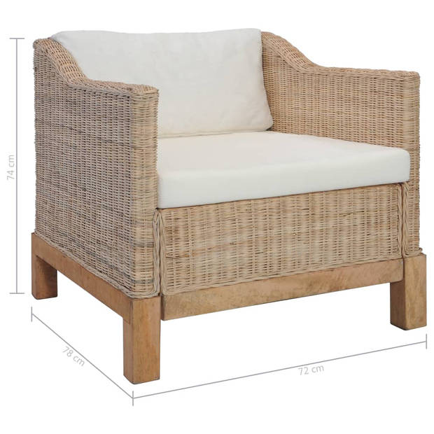 The Living Store Rattan Fauteuil - Naturel - 72 x 78 x 74 cm - inclusief kussens