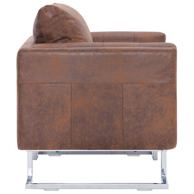 The Living Store Kubus Fauteuil - Kunstsuède - 84 x 62 x 73 cm - Bruin