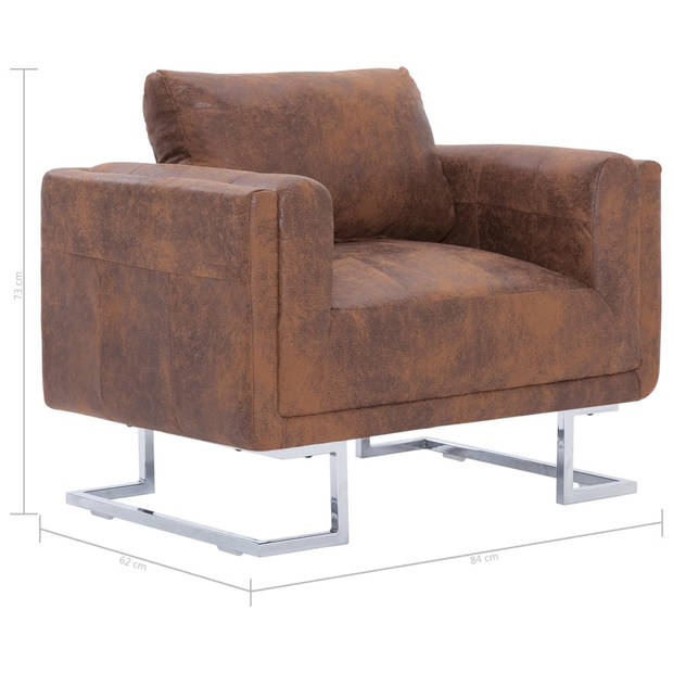 The Living Store Kubus Fauteuil - Kunstsuède - 84 x 62 x 73 cm - Bruin