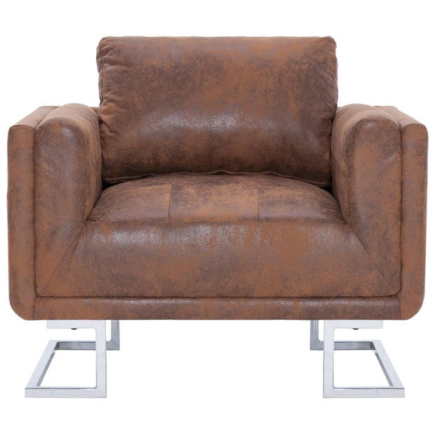 The Living Store Kubus Fauteuil - Kunstsuède - 84 x 62 x 73 cm - Bruin