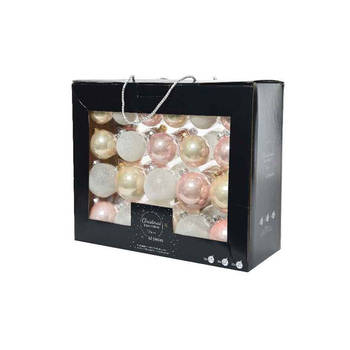 42x stuks glazen kerstballen lichtroze (blush)/parel/wit 5-6-7 cm - Kerstbal