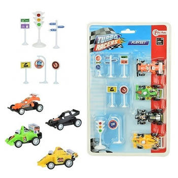Speelgoed set met raceauto en verkeersborden - Speelgoed auto's
