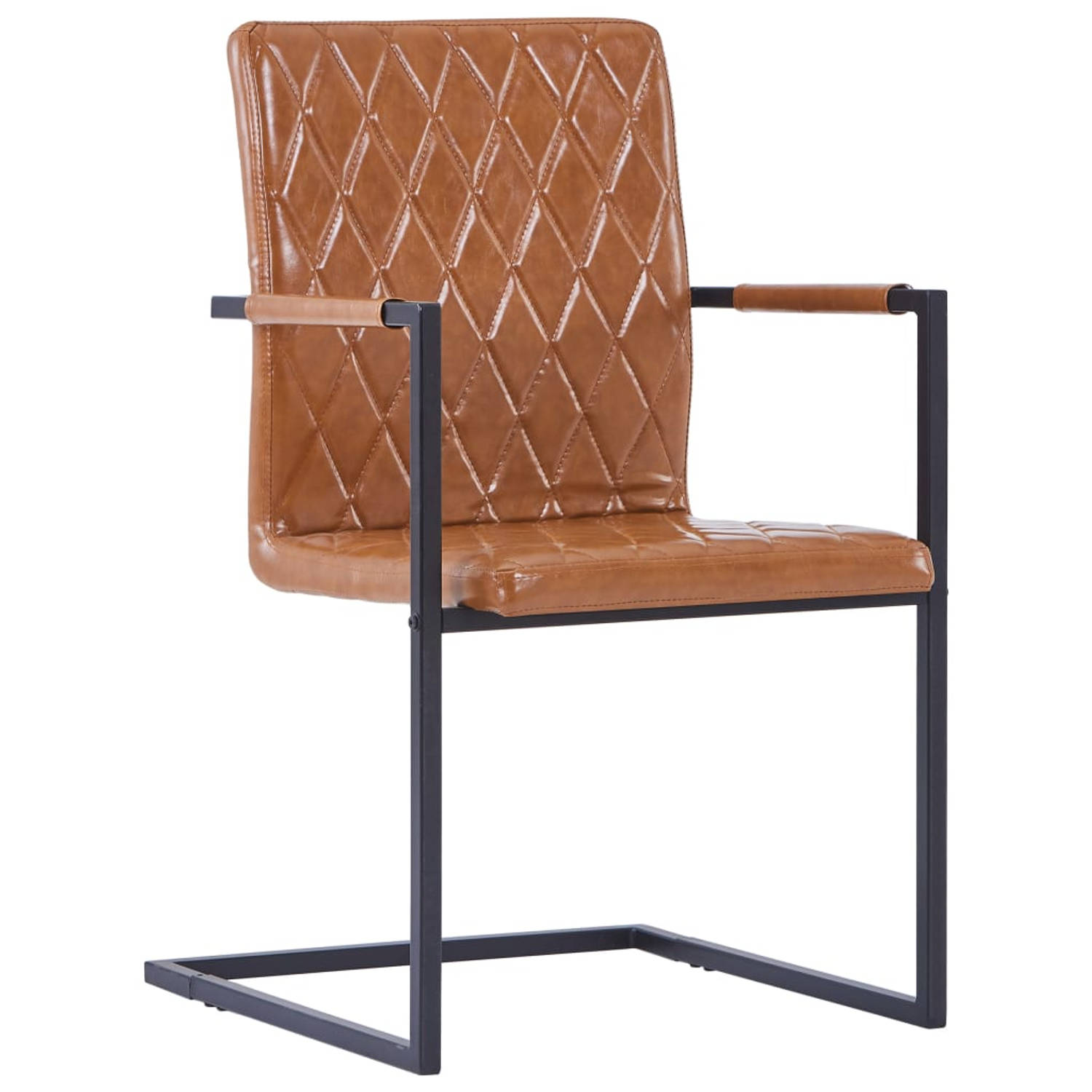 The Living Store Eetkamerstoelen - Cognac - 53 x 61 x 88.2 cm - Kunstleren bekleding en stalen frame