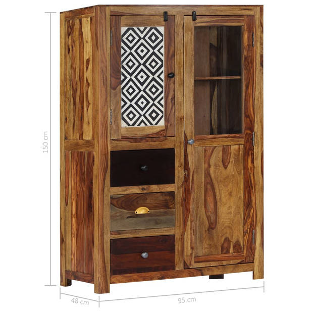 The Living Store Sheeshamhouten Kast - 95 x 48 x 150 cm - Massief - 3 Lades - 2 Deuren