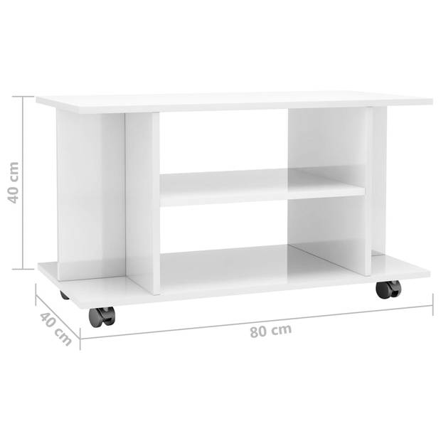 vidaXL Tv-meubel met wieltjes 80x40x40 cm spaanplaat hoogglans wit