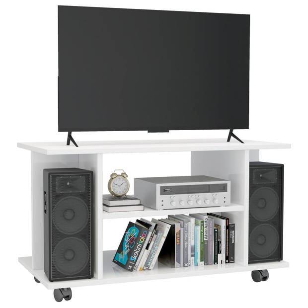 The Living Store TV-meubel - Hoogglans wit - Spaanplaat - 80x40x40 cm - 4 open schappen