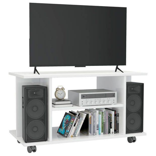 vidaXL Tv-meubel met wieltjes 80x40x45 cm bewerkt hout hoogglans wit