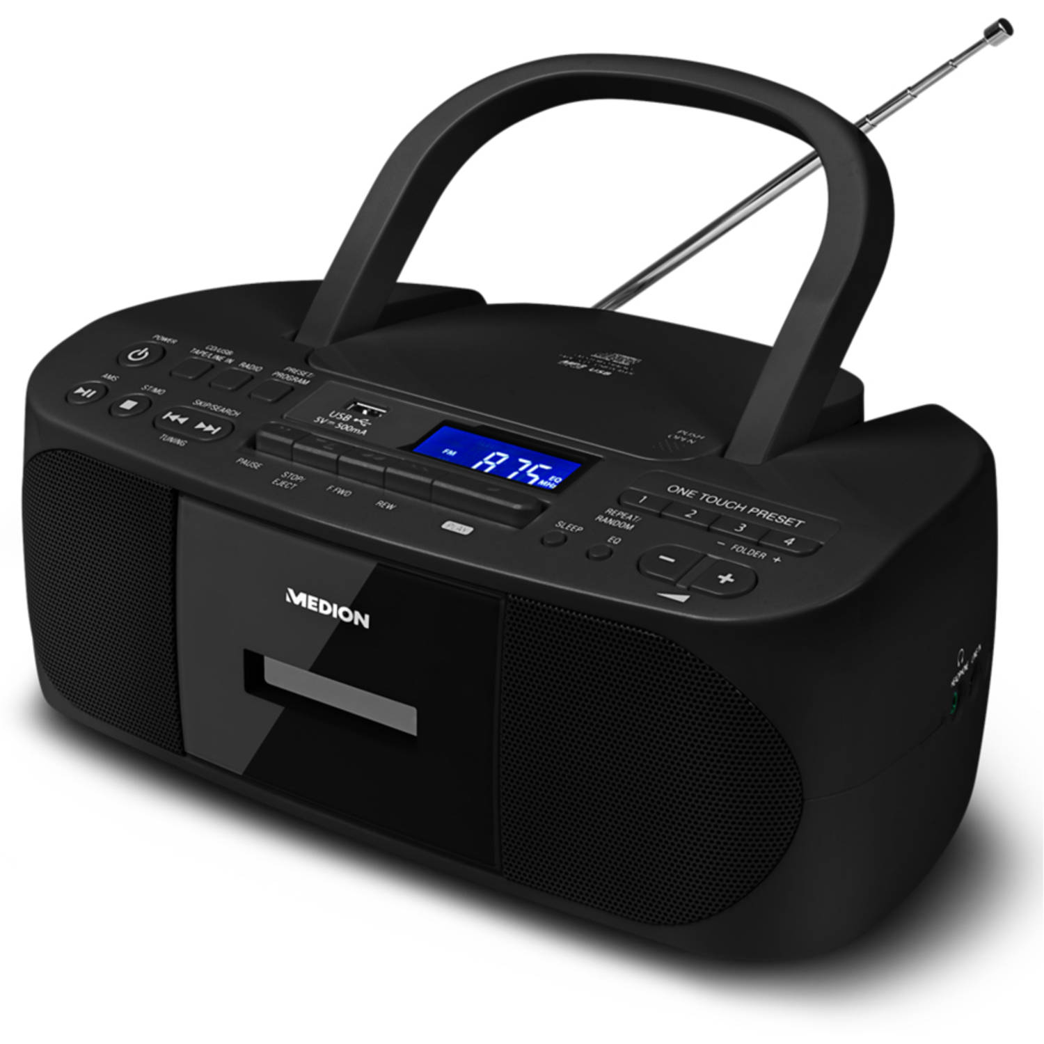 helling Syndicaat Nauwgezet Medion E65010 - draagbare stereo radio - FM - CD - MP3 - USB - Cassette -  AUX in - 2x3 Watt - Zwart | Blokker