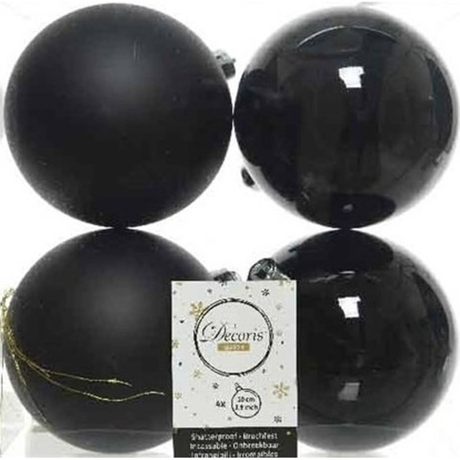 4x Zwarte Kunststof Kerstballen 10 Cm Mat-glans Onbreekbare Plastic Kerstballen Kerstboomversiering 