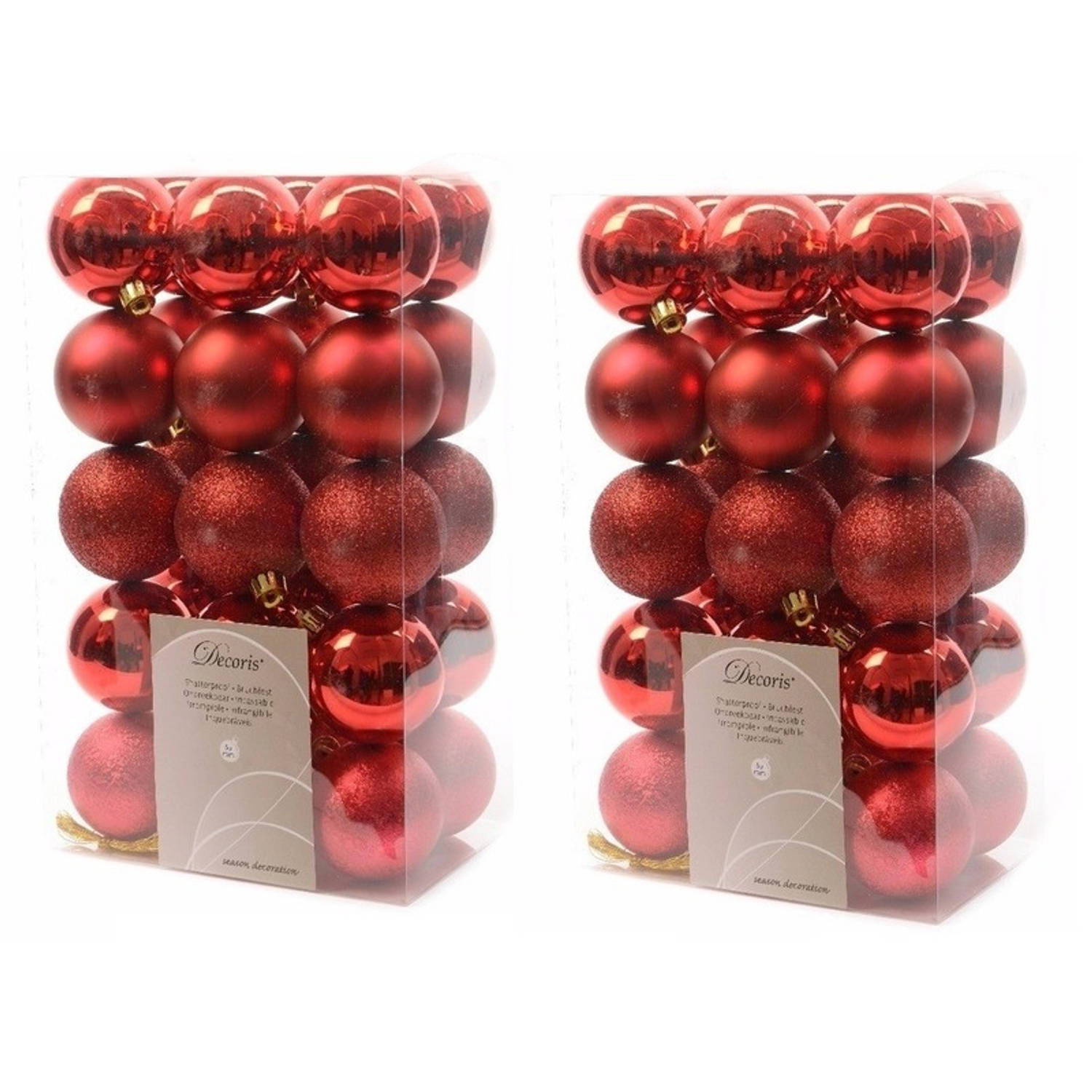 60x Kerst rode kunststof kerstballen 6 cm Mix Onbreekbare plastic kerstballen Kerstboomversiering ke