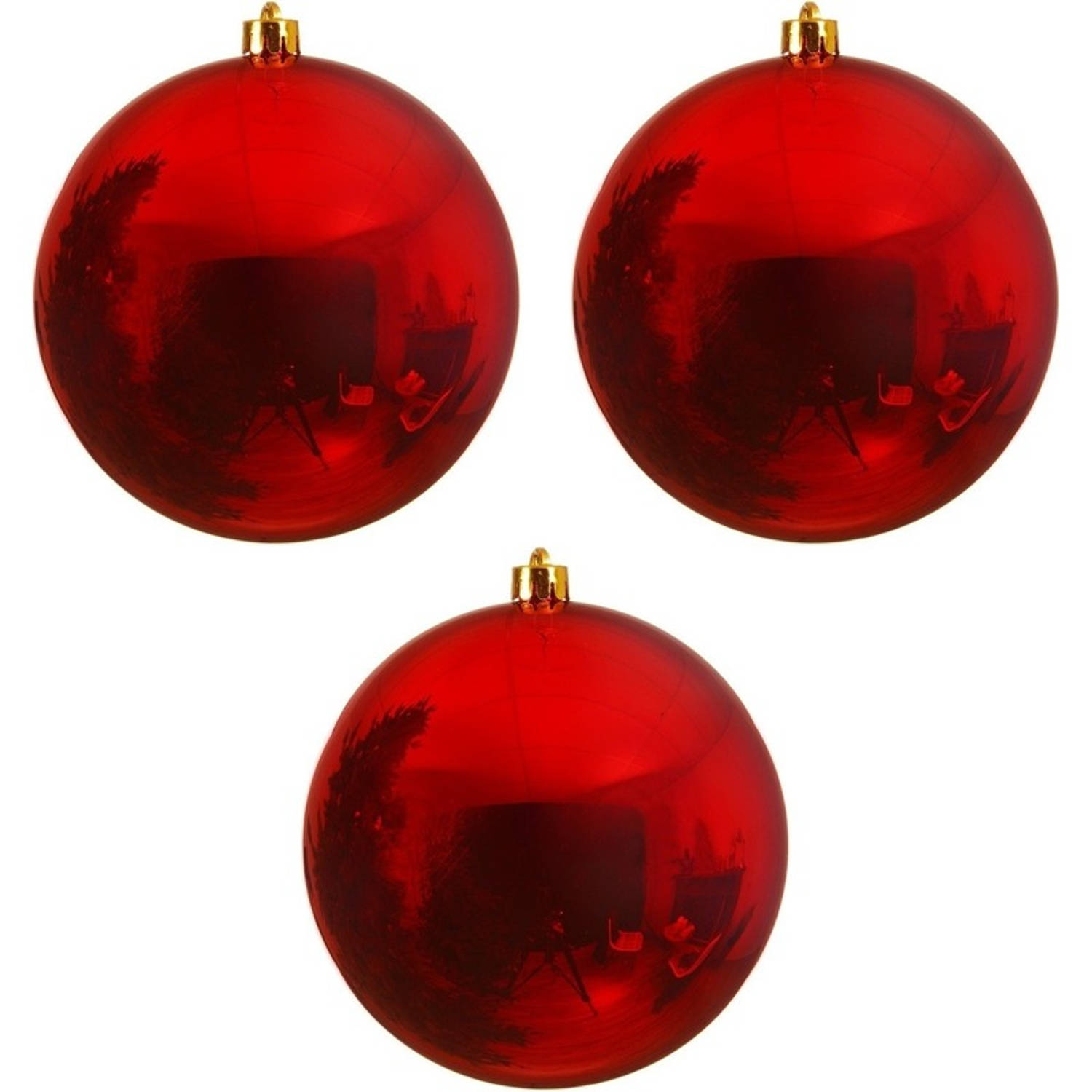 3x Grote raam/deur/kerstboom decoratie rode kerstballen 14 cm glans - Kerstbal