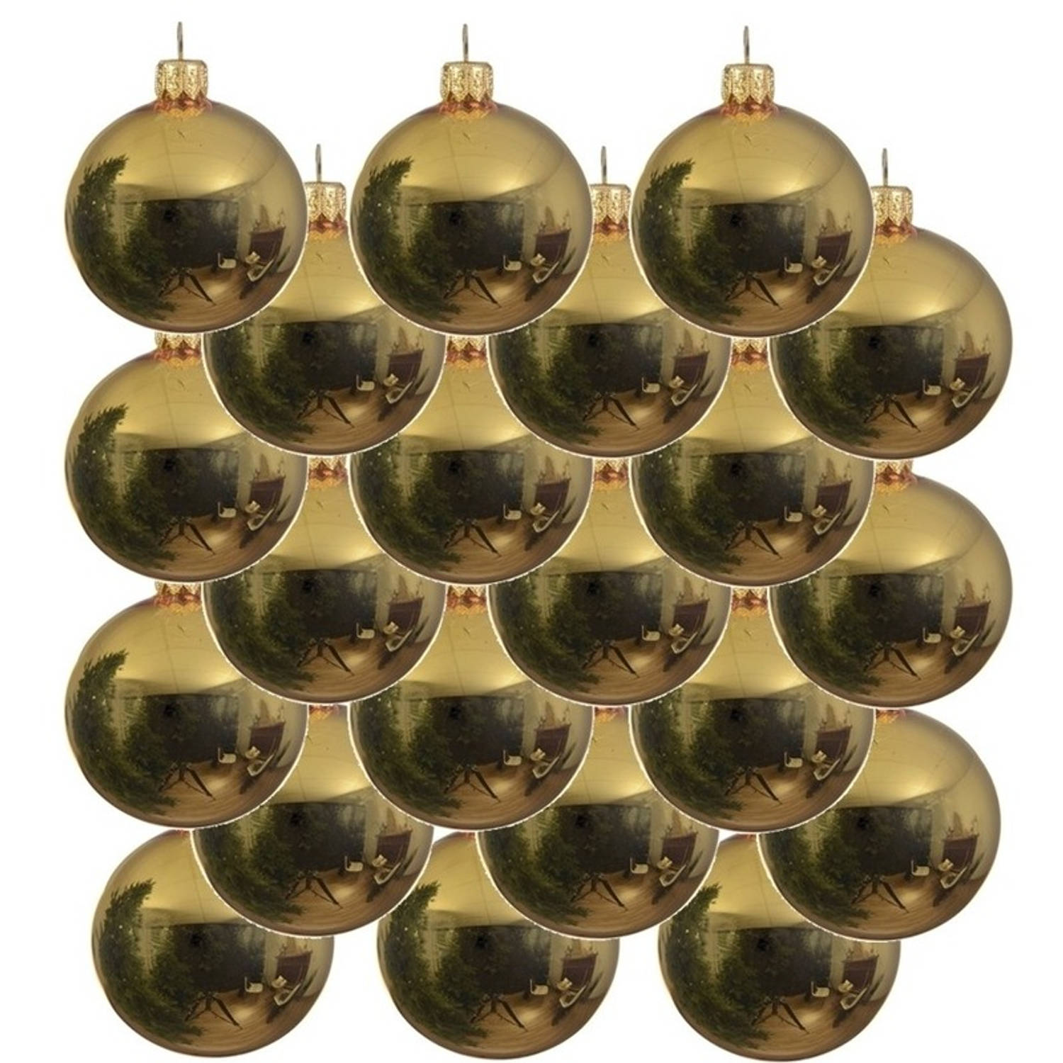 18x Gouden glazen kerstballen 8 cm Glans-glanzende Kerstboomversiering goud