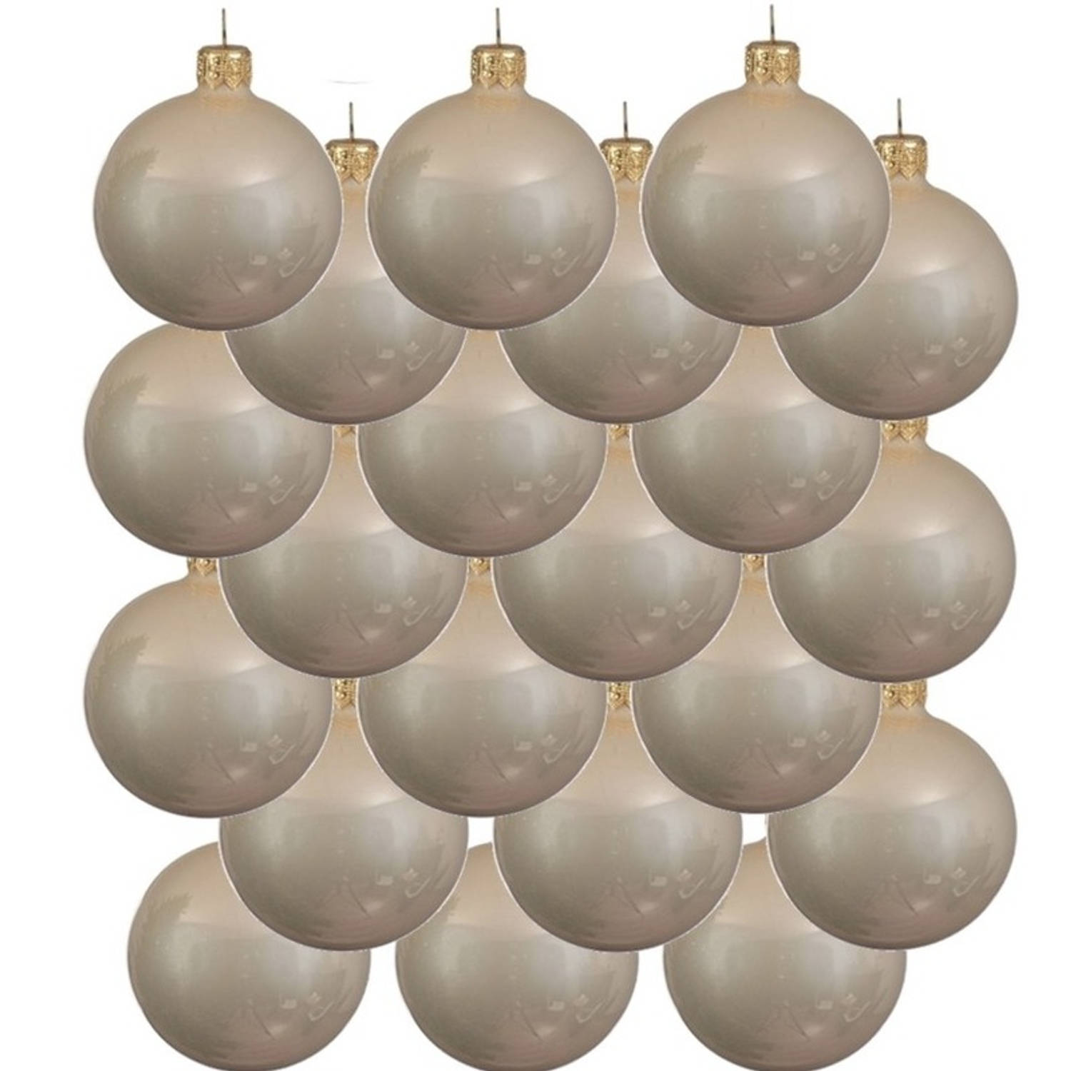 18x Licht parel-champagne glazen kerstballen 8 cm Glans-glanzende Kerstboomversiering licht parel-ch