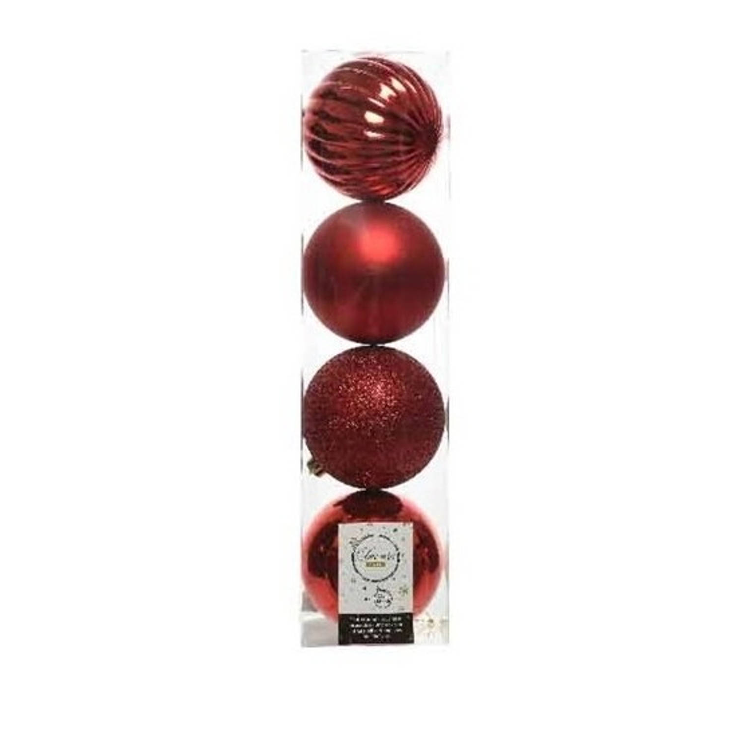 4x Kunststof kerstballen mix kerstrood 10 cm kerstboom versiering/decoratie - Kerstbal