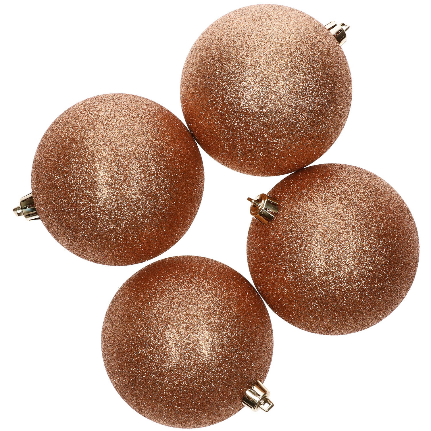4x Kunststof kerstballen glitter koper 10 cm kerstboom versiering/decoratie - Kerstbal