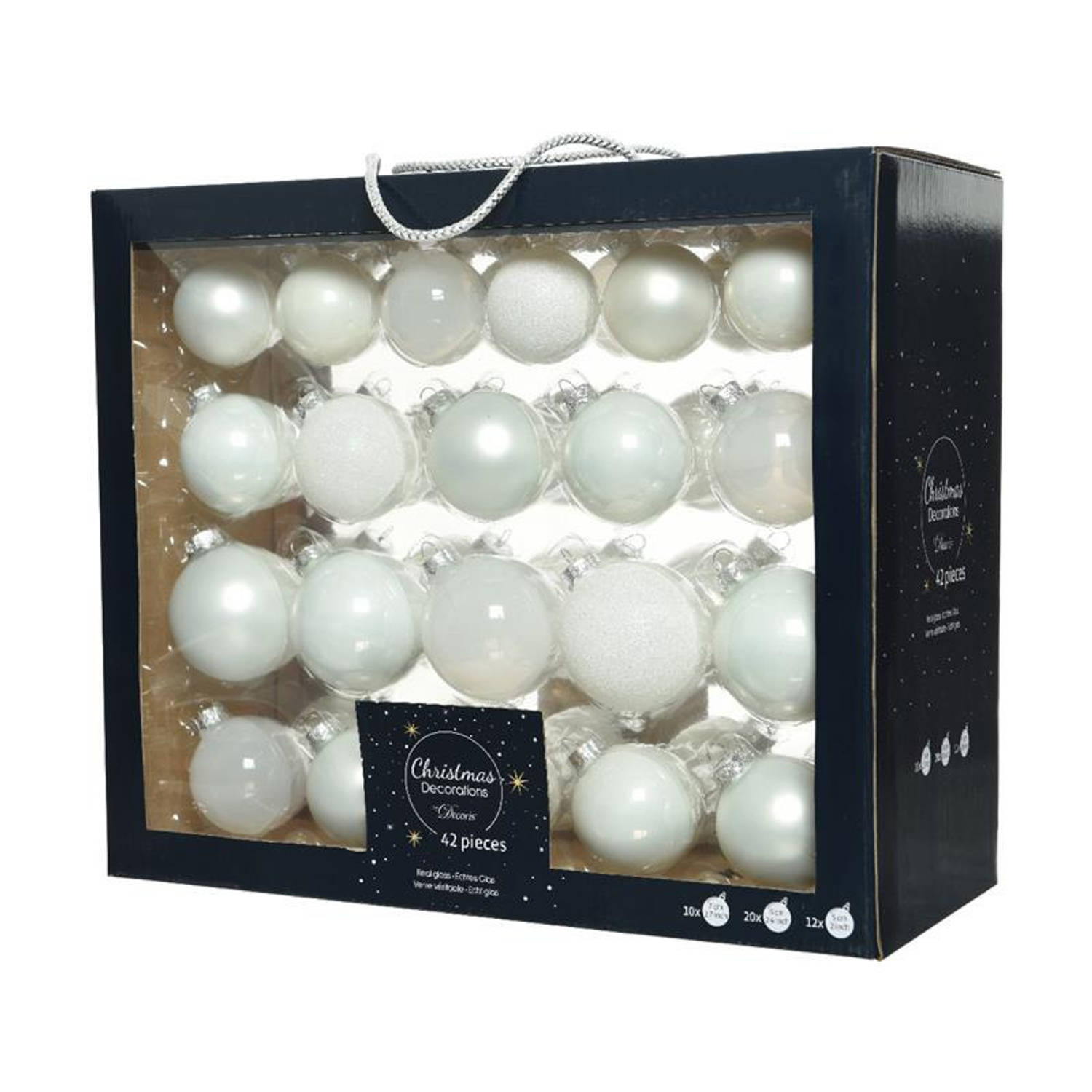 42x Winter witte glazen kerstballen 5-6-7 cm Glans-mat-glitter-doorzichtig Kerstboomversiering winte