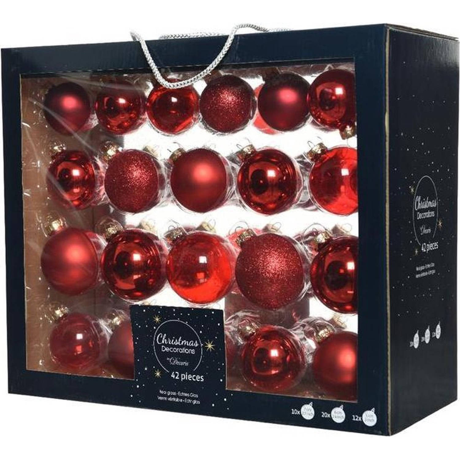 42x Kerst rode glazen kerstballen 5-6-7 cm Glans-mat-glitter-doorzichtig Kerstboomversiering kerst r
