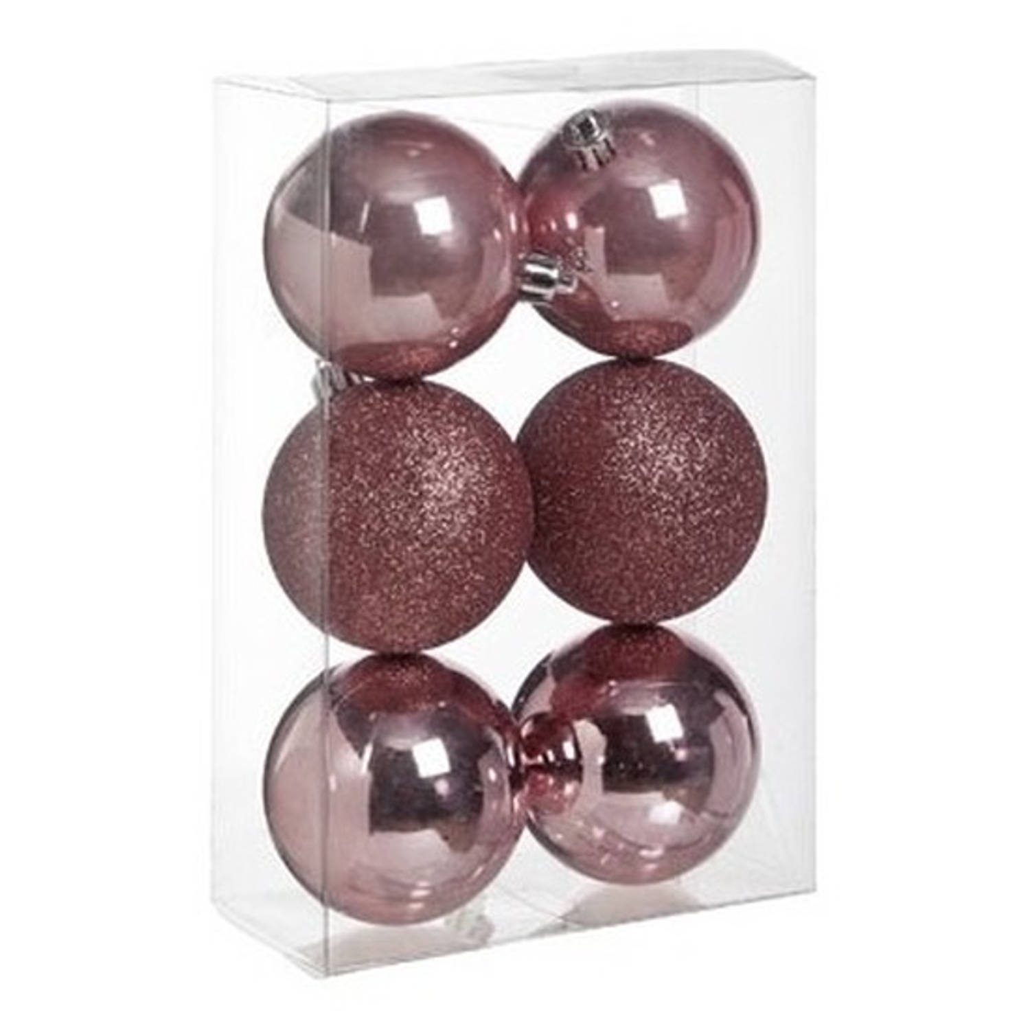 6x Kunststof kerstballen glanzend/mat roze 8 cm kerstboom versiering/decoratie - Kerstbal