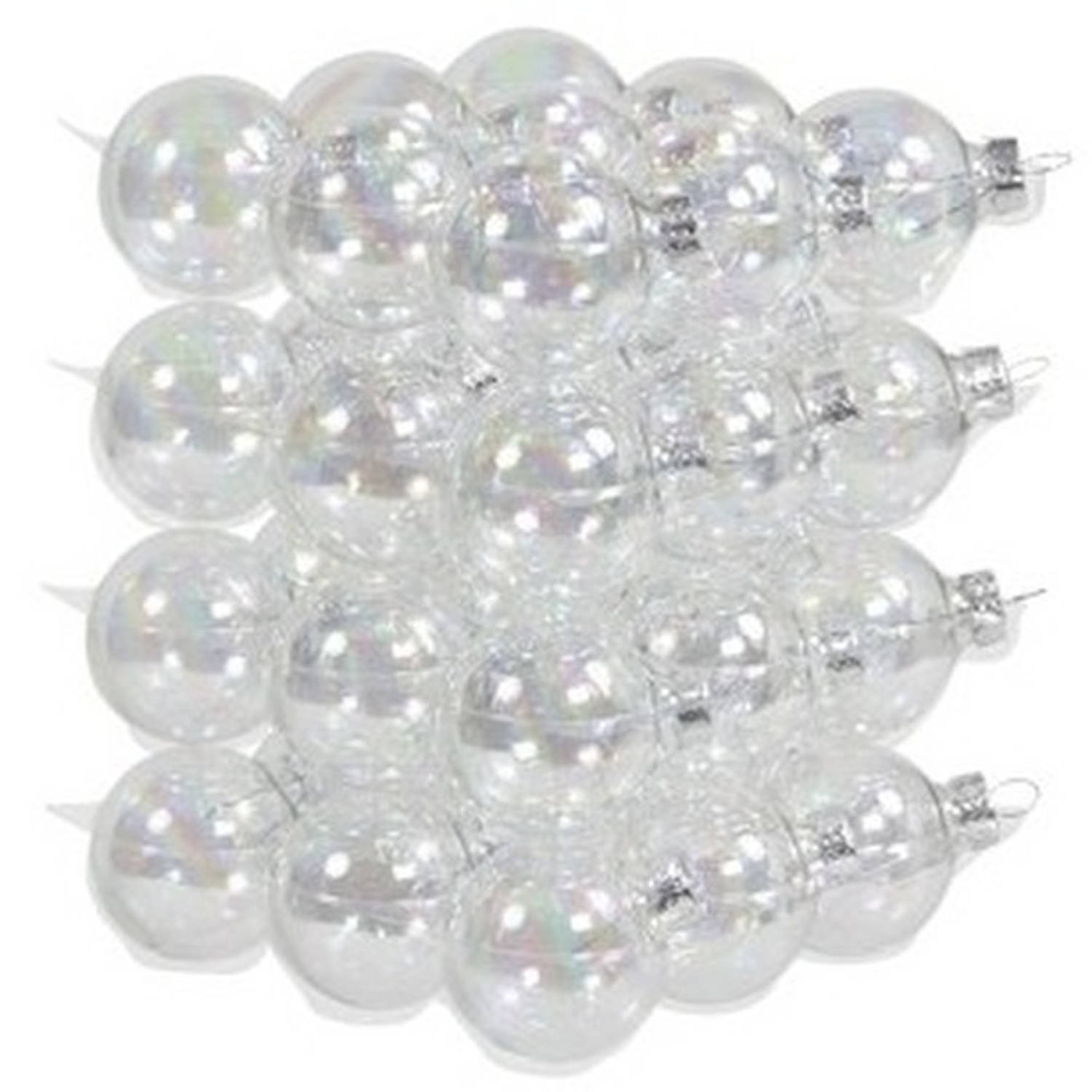 36x Transparante parelmoer glazen kerstballen 4 mat/glans - Kerstbal Blokker