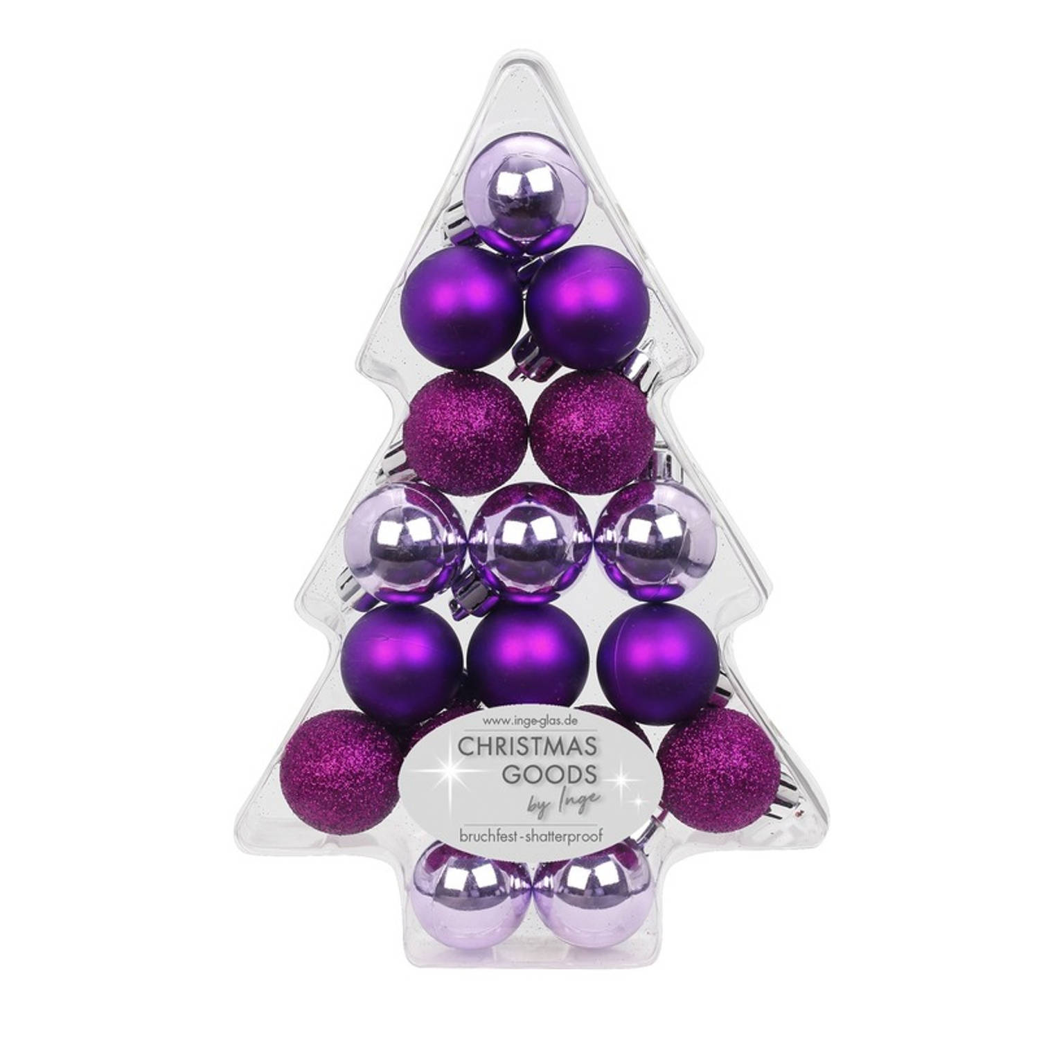 17x Kunststof paarse kleine kerstballen pakket 3 cm - Kerstbal