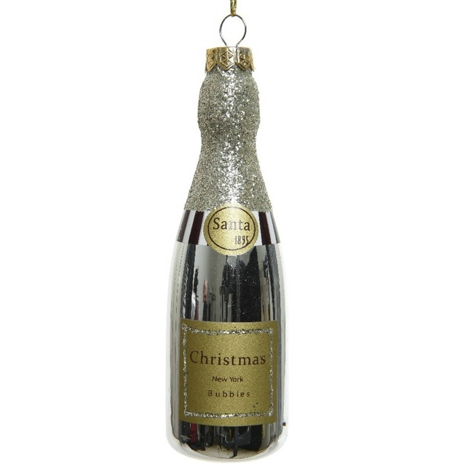 1x Champagne fles kerstornamenten kersthangers 12 cm - Kersthangers