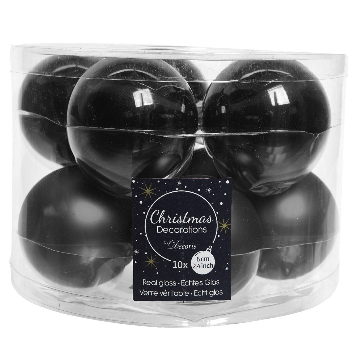 Zwarte kerstballenset glas 10x stuks - Kerstbal