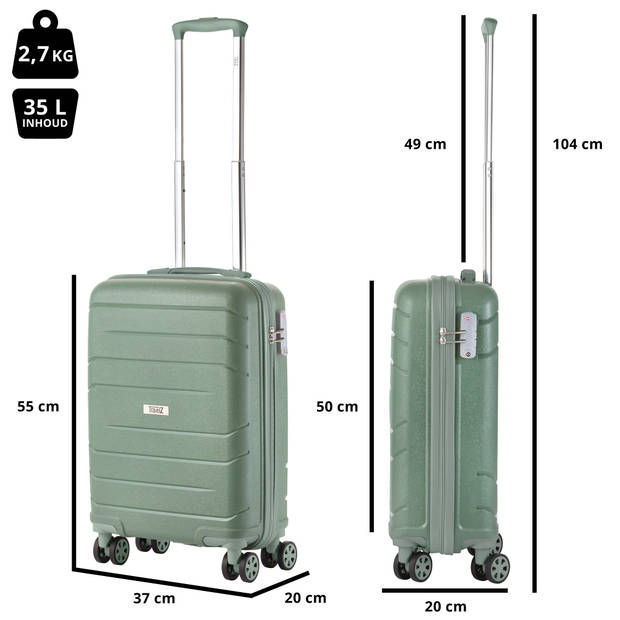 TravelZ Big Bars Handbagage 55cm Koffer 35 Ltr TSA Olijf