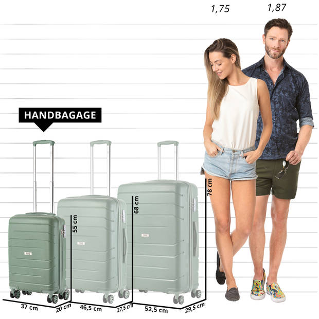 TravelZ Big Bars Handbagage 55cm Koffer 35 Ltr TSA Olijf