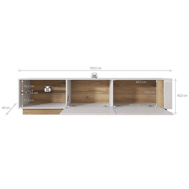 Meubella TV-Meubel Ashley - Eiken - Grijs - 187 cm