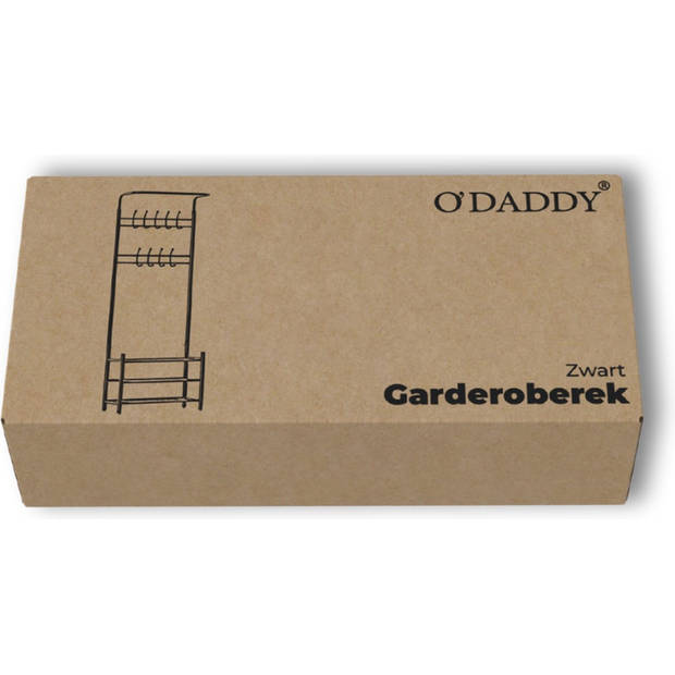 O'DADDY® staande kapstok – kapstok met schoenenrek – zwart garderoberek met kapstok en schoenenrek - metaal