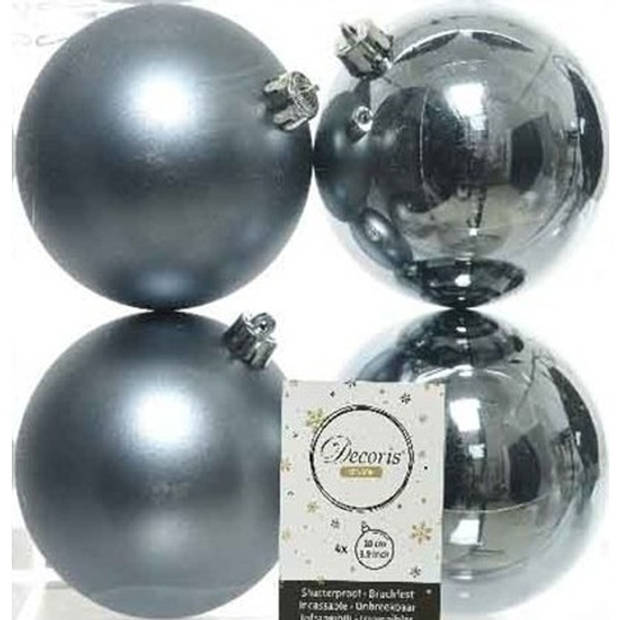 12x Kunststof kerstballen glanzend/mat grijsblauw 10 cm kerstboom versiering/decoratie - Kerstbal