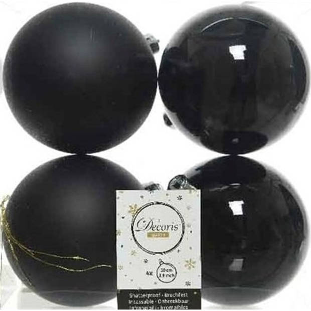Kerstversiering kunststof kerstballen met piek zwart 6-8-10 cm pakket van 45x stuks - Kerstbal