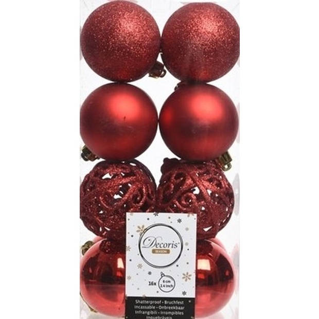 Kerstversiering kunststof kerstballen rood 6-8-10 cm pakket van 36x stuks - Kerstbal