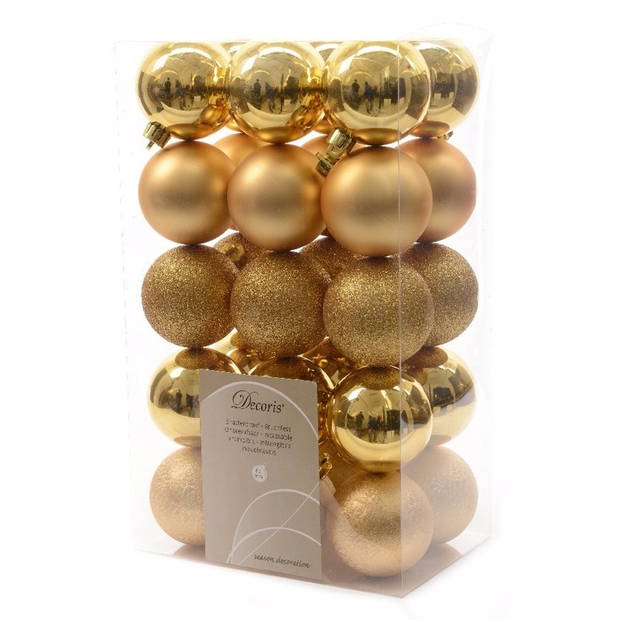 60x Kunststof kerstballen mix goud 6 cm kerstboom versiering/decoratie - Kerstbal
