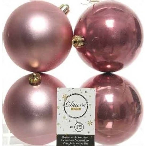 Kerstversiering kunststof kerstballen oud roze 6-8-10 cm pakket van 22x stuks - Kerstbal