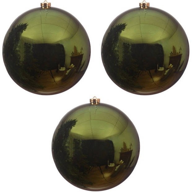 3x Grote raam/deur/kerstboom decoratie donkergroene kerstballen 14 cm glans - Kerstbal