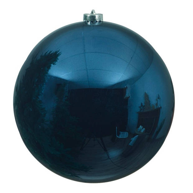 Grote kerstballen 2x stuks donkerblauw 14 en 20 cm kunststof - Kerstbal