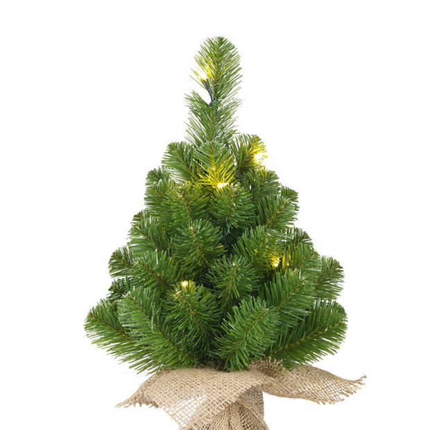 1x Mini kunst kerstboom met 10 LED lampjes 45 cm - Kunstkerstboom