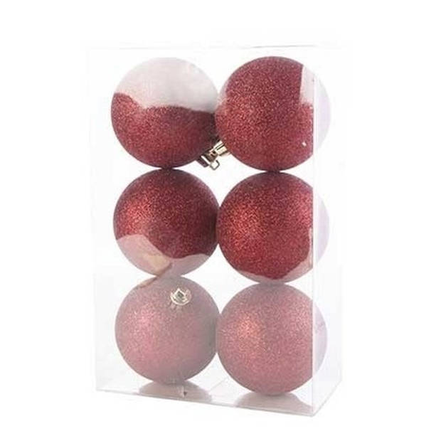 Kerstversiering set glitter kerstballen donkerrood 6 - 8 cm - pakket van 30x stuks - Kerstbal