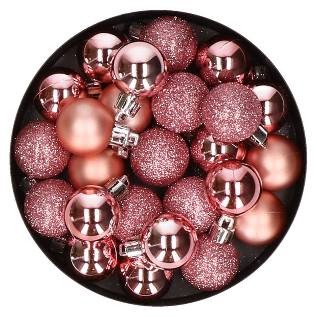 20x Kerstballen - klein - roze - kunststof - 3 cm - mat/glans/glitter - Kerstbal