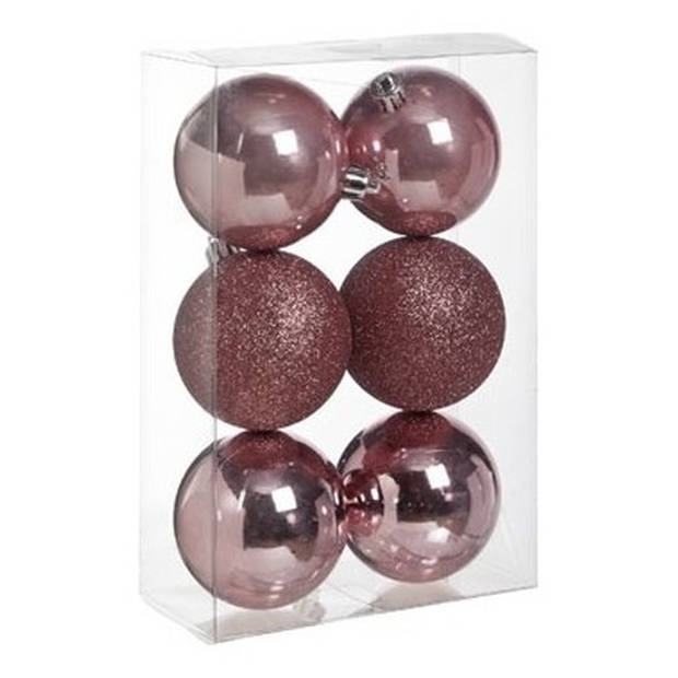 12x stuks kunststof kerstballen mix van roze en wit 8 cm - Kerstbal