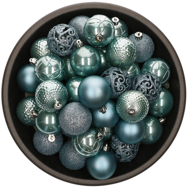 37x stuks kunststof kerstballen ijsblauw (arctic blue) 6 cm glans/mat/glitter mix - Kerstbal