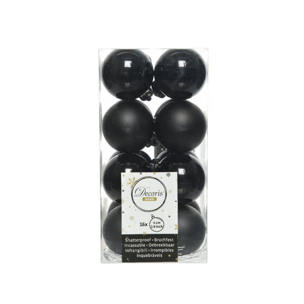 32x stuks kunststof kerstballen zwart en lichtroze 4 cm - Kerstbal