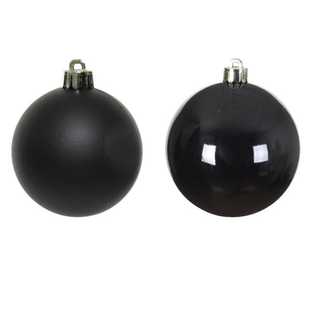 Decoris kerstballen - 6x st - zwart - 8 cm - kunststof - mat en glans - Kerstbal